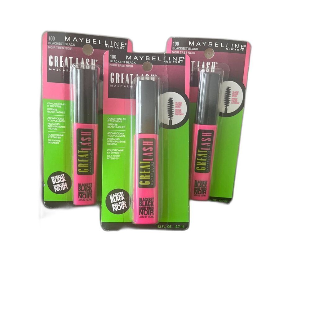 Wholesale Lot Bundle of 3 Maybelline Great Lash Mascara Blackest Black